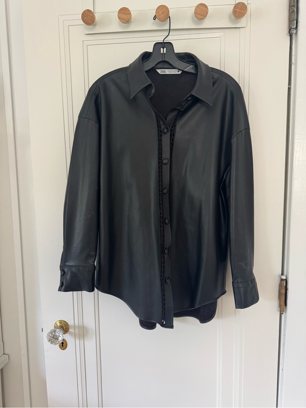 Zara Black Faux Leather Button-Front Shirt